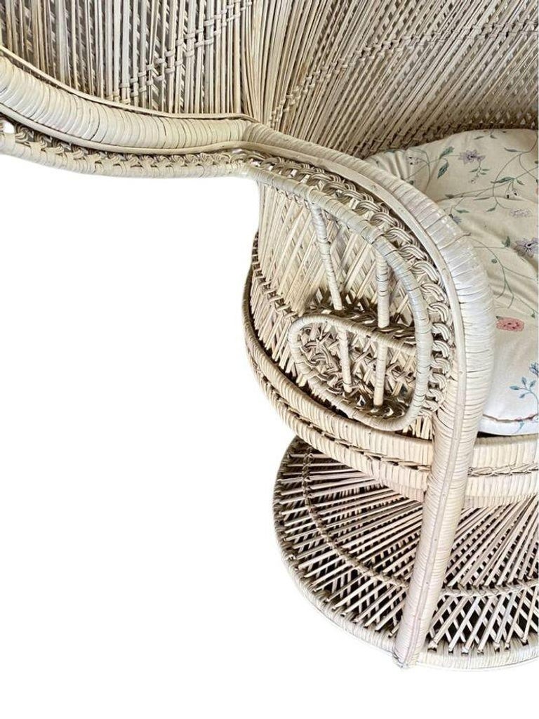 Restored Rattan Large Pale Woven Wicker "Cobra" Lounge Throne Chair
