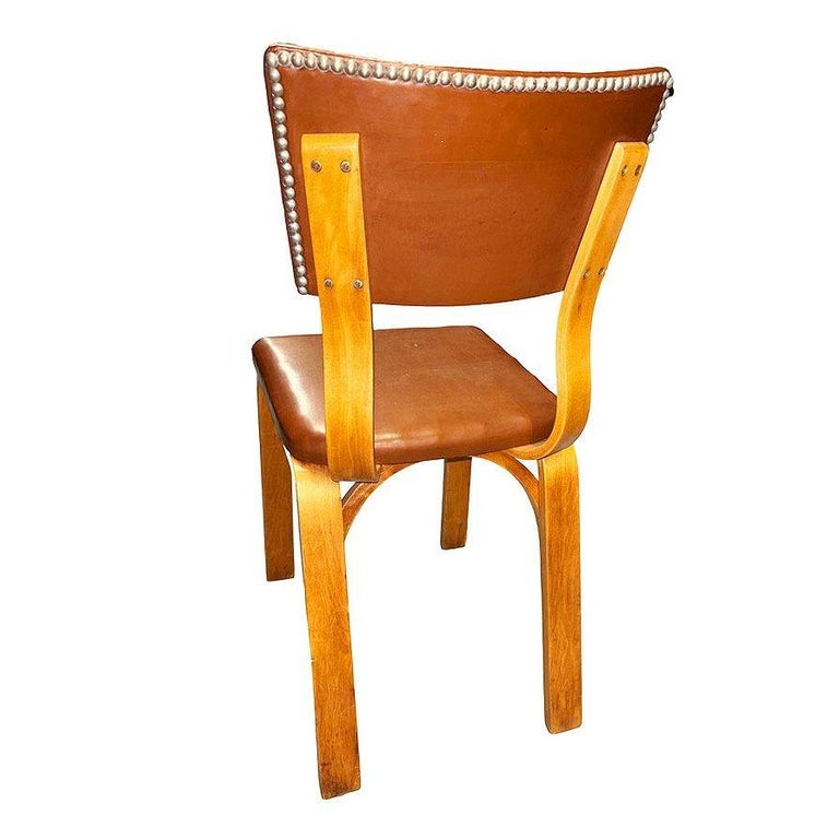 Pair of Mid-Century Modern Bentwood Side Chairs w/ Nailhead Back by Thonet