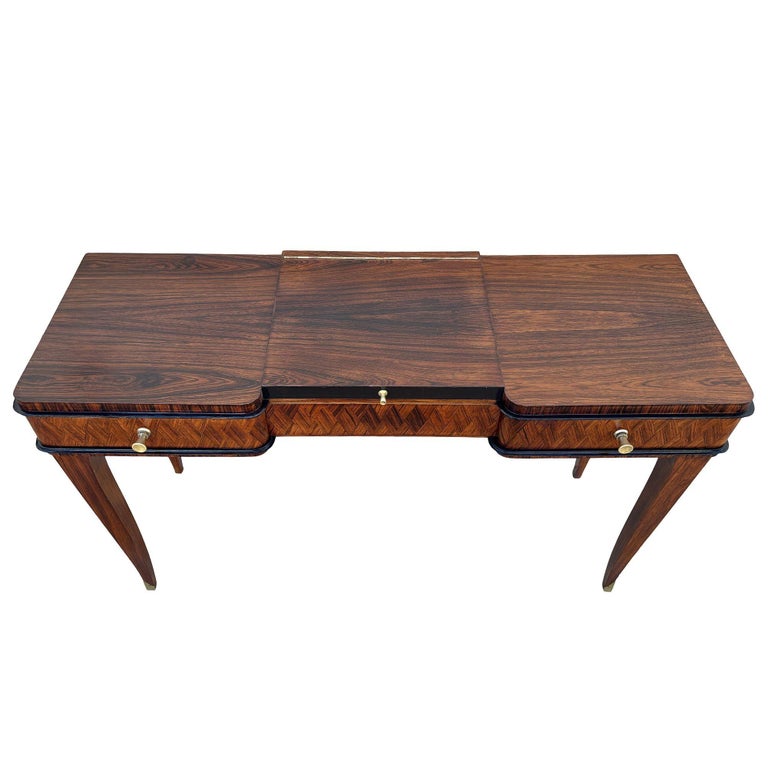 French Art Deco Flip Top Madagascar Rosewood & Brass Dressing Table Vanity