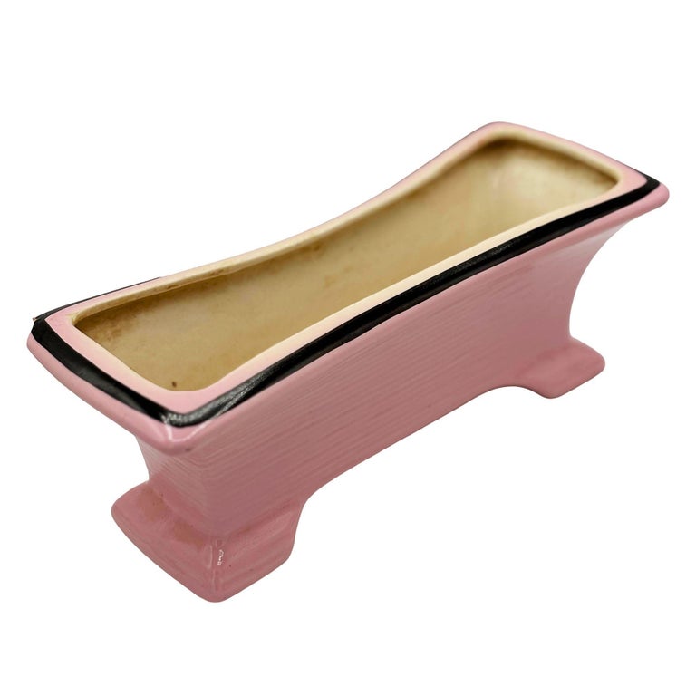 Mid-century Pink & Black California Pottery Modernist Indoor Planter Set