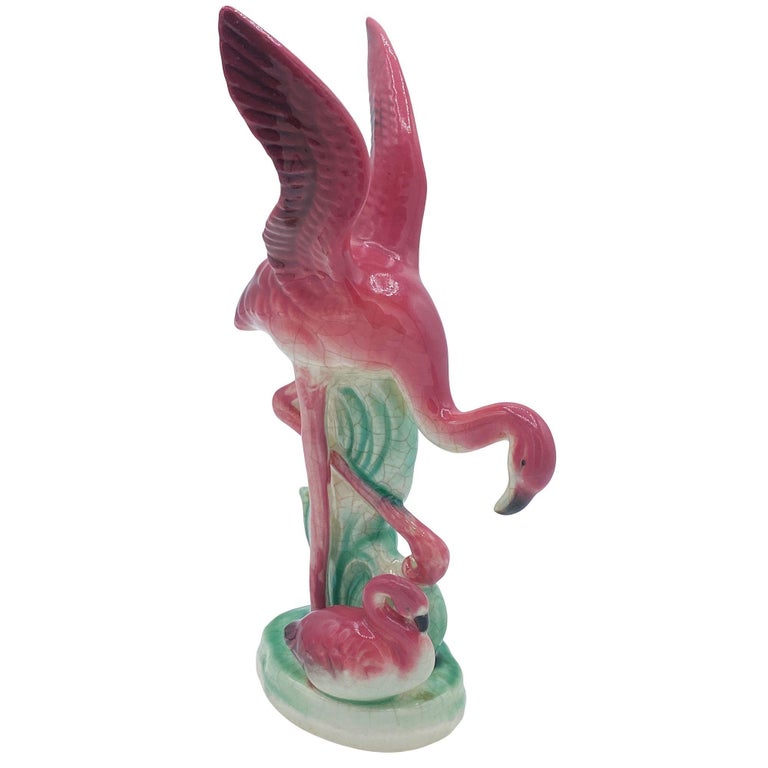 Mid-century Ceramic Flamingo Figurine & Vase Set by Maddux & Leftons