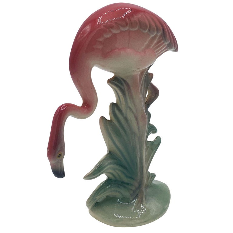 Mid-century Pink Drinking Flamingo Ceramic Tabletop Sculpture Set By Brad Keeler