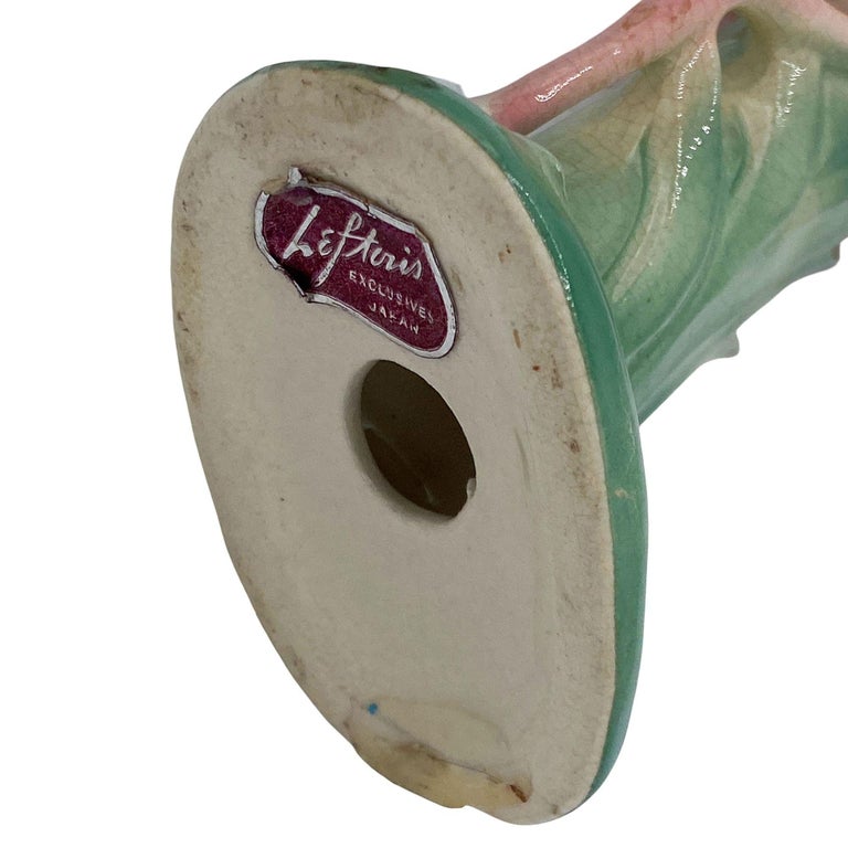 Mid-century Ceramic Mid Flight Pink Flamingo Tabletop Statue Set By Leftons