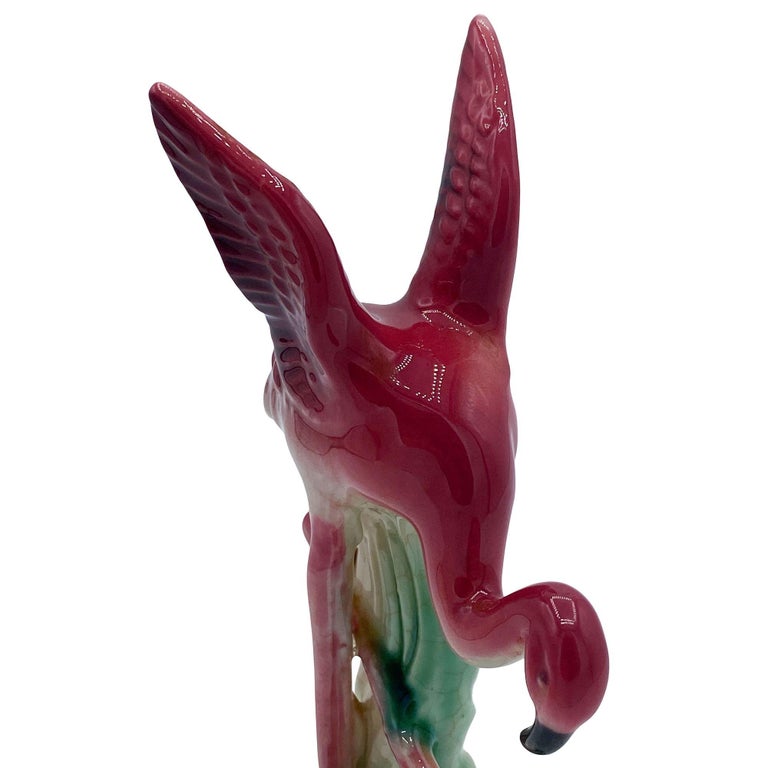 Mid-century Ceramic Miniature Pink Flamingo Tabletop Statue By Leftons