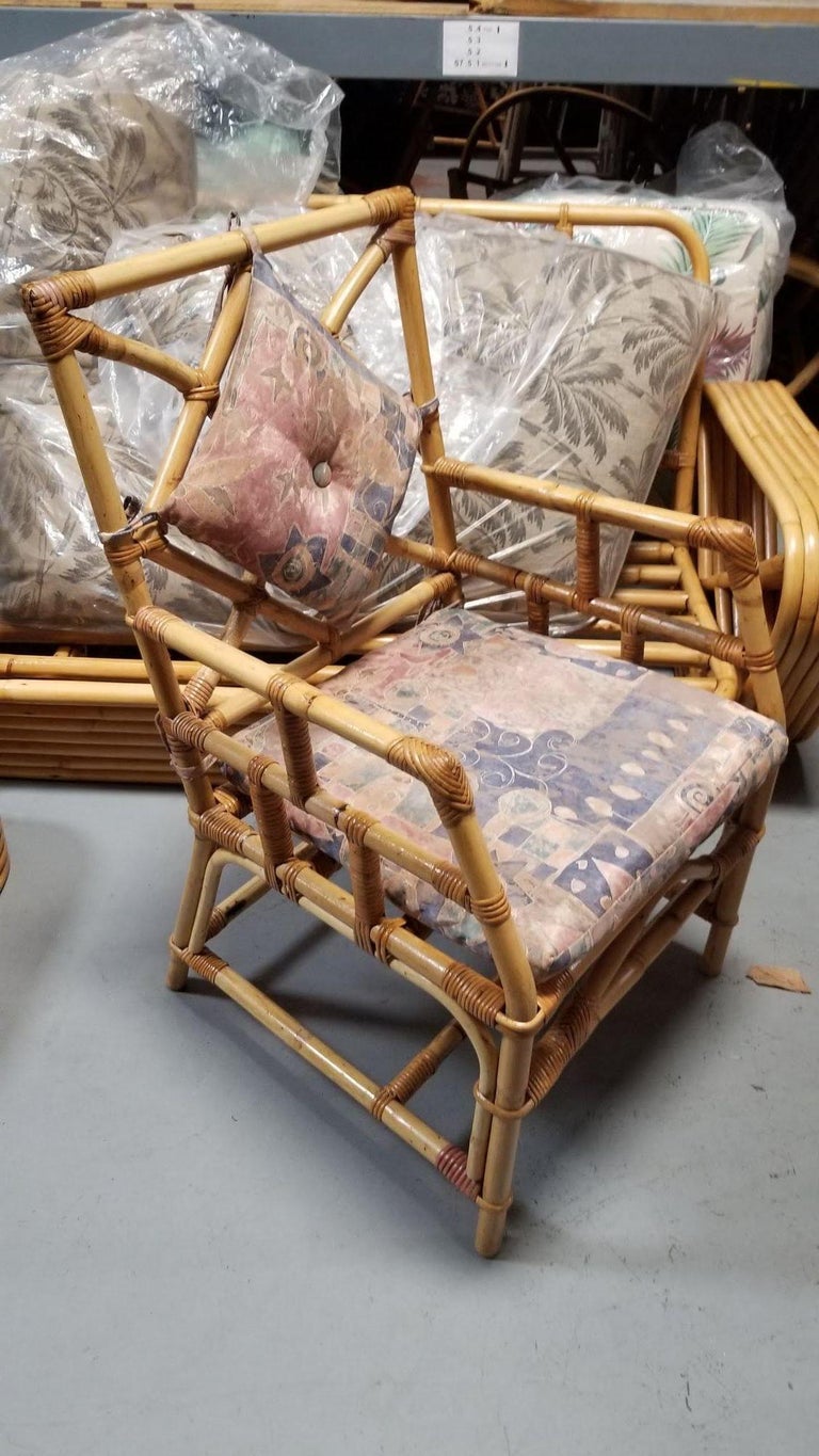 Restored Rattan Chippendale Style Dining Chairs with Diamond Back, Set of 7