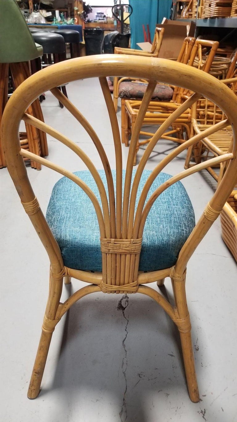 Restored Rattan Fan Back Dining Chairs, Pair