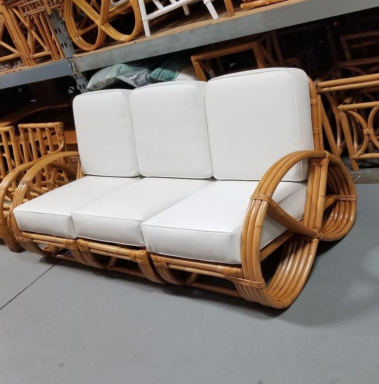 Restored Mid-Century Frankl Style Rattan Three-Strand Full Pretzel Livingroom Se