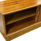 Restored Frankl Style Rattan & Mahogany Credenza TV Stand W/ Stacked Rattan Base