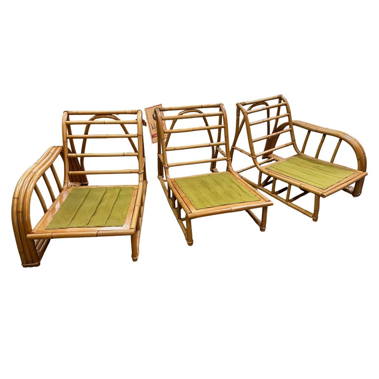 Restored 3-Strand 3 Seat Rattan Sectional Sofa by Paul Laszlo for Ficks Reed