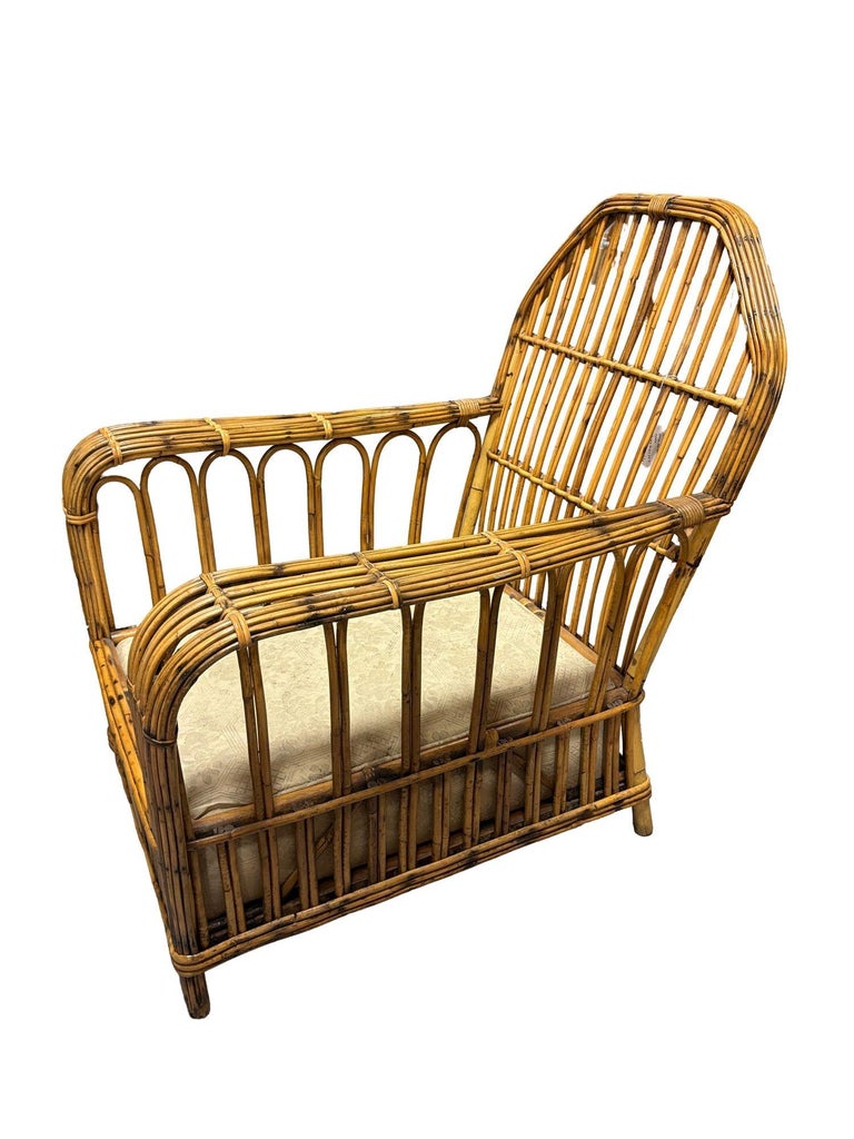 Restored Vintage Art Deco "President's" High Stand Stick Rattan Lounge Chair