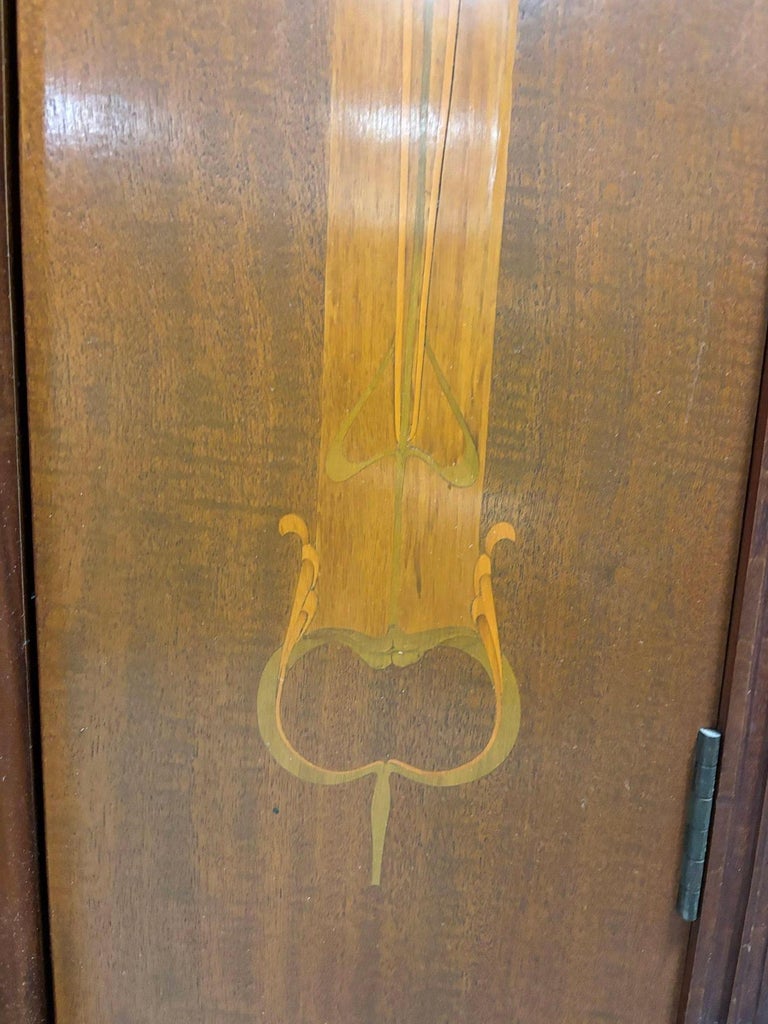 Antique Art Nouveau Mahogany and Floral Marquetry Display Cabinet