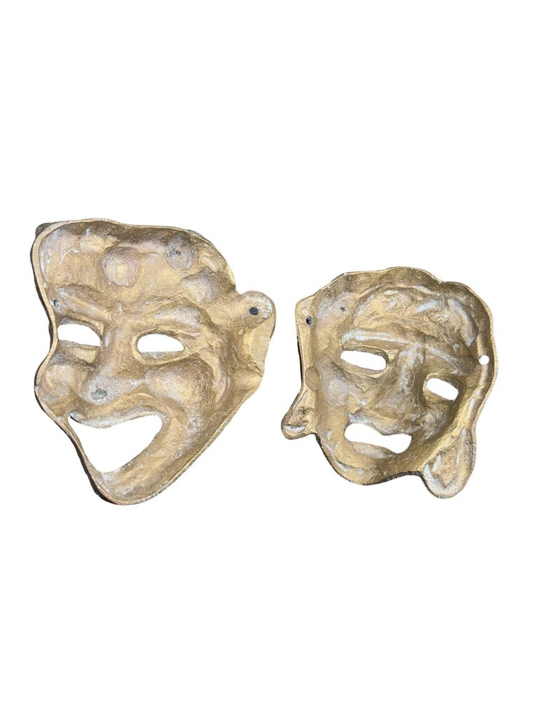 MCM Greek Theater Masks Comedy & Tragedy Wall Sculpture Hand-cast in Bronze Pair