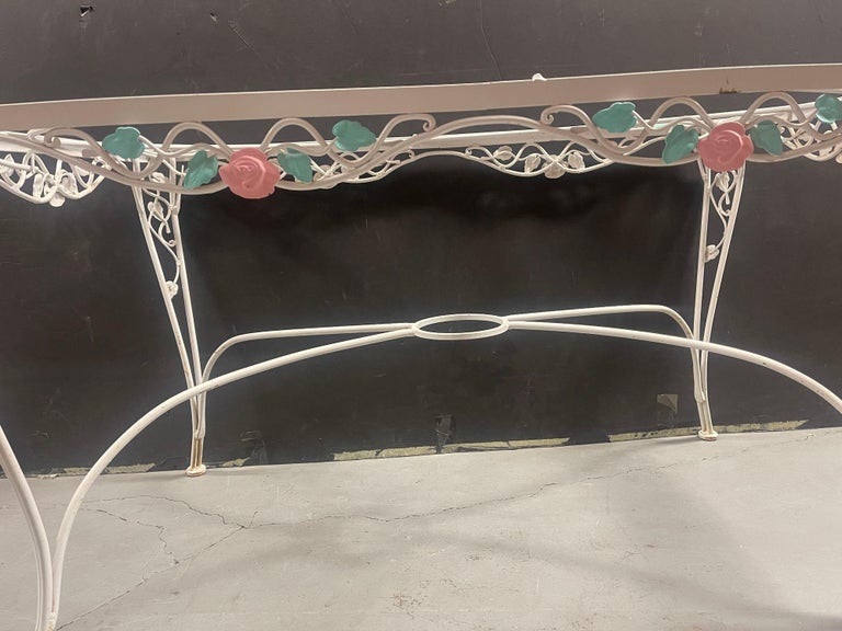Pink Rose White Iron Garden Table and Chairs Set