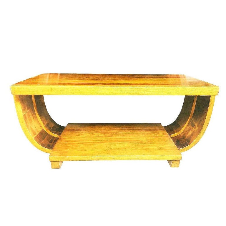 Blond Geometric Art Deco Side & Coffee Table by Gilbert Rohde for Brown Saltman