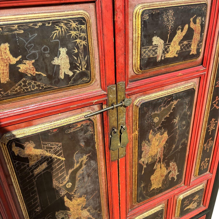 Qing Dynasty Hand Painted & Lacquered Gilt Armoire Cabinet, China