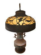1910 Meiji Period Japanese Cloisonné Lamp with Wrought Iron and Enamel Shade