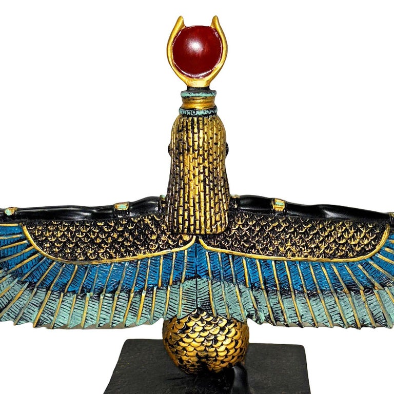 Hand Painted Resin Egyptian Goddess Tabletop Sculpture of Winged Deity Isis