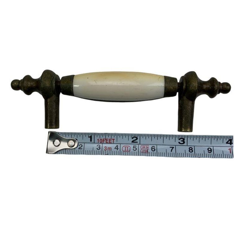 5" Patinaed Brass & Porcelain Drawer Pull Handle w/ Steeple Tips , Set of 29