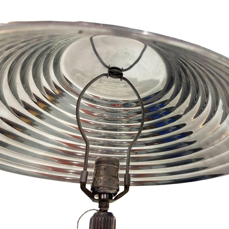 1980s Chrome Machine Age Art Deco Style Table Lamp w/ Torque Converter Base