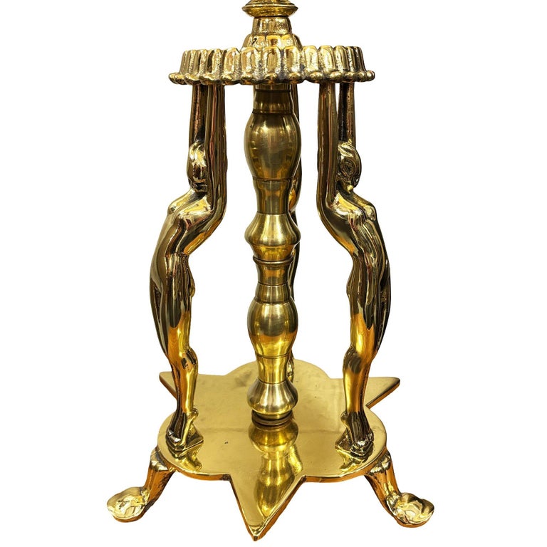 1920 Brass Figural Nude Art Deco Flapper Table Lamp by Frankart w/ Shade