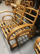 Restored Mid-century Rattan Double Horseshoe Settee Sofa, Pair