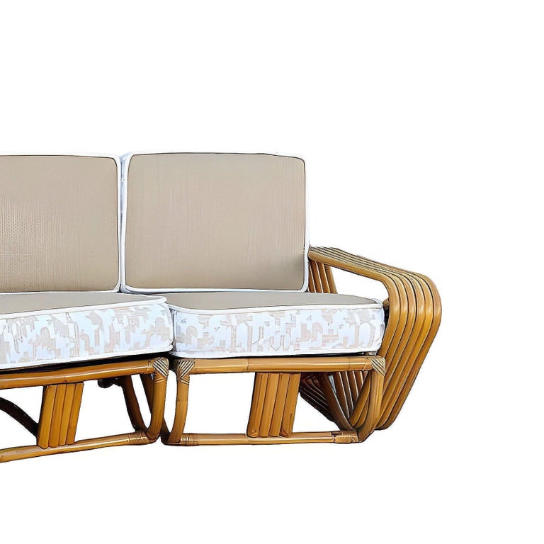 Restored 6-Strand Square Pretzel Rattan Corner Sectional Sofa