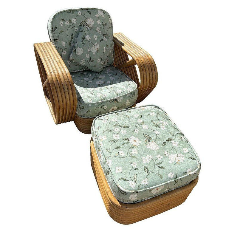 Rattan Mid-century Six-Strand Square Pretzel Sofa & Lounge Chair Livingroom Set