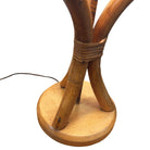 Restored Hourglass Palm Shaped Rattan & Mahogany Lamp w/ Whipple Stitch Shade