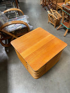 Restored Tall Stacked Rattan Coffee Table with Mahogany Top