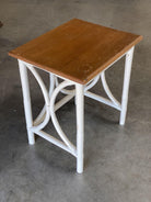 Mid-Century Set of 3 Whited Rattan Nesting Side Tables w/ Mahogany Top