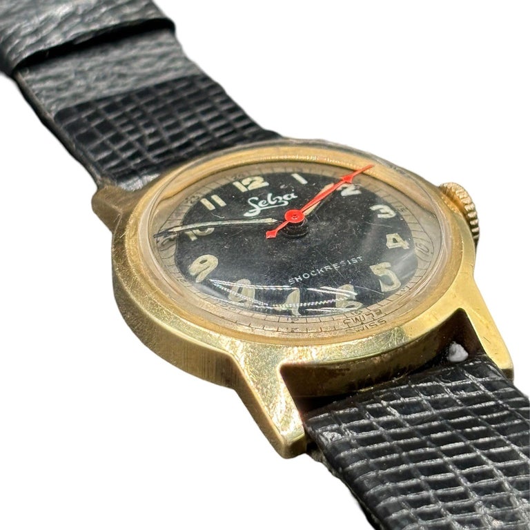 Selza Automatic WWII Military Aviation Pilot Cold Capped 14K Gold Watch
