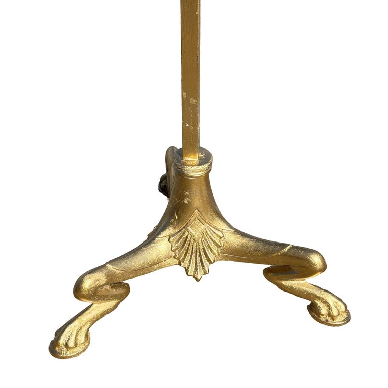 Hollywood Regency Brass-tone Floor Standing Candelabra w/ Claw-foot Base, Pair