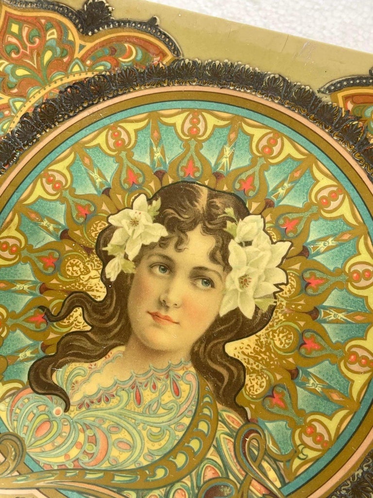 Art Nouveau Satin Lined Jewelry Box with/ Portrait on Cover