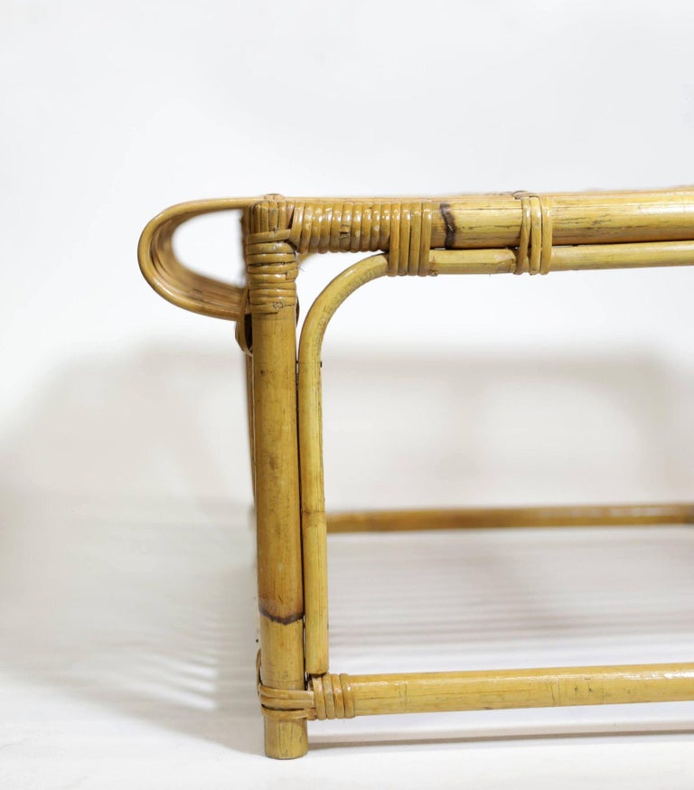 Restotrf Skeleton Italian Pencil Reed Rattan Ottoman, style of Frank Albini