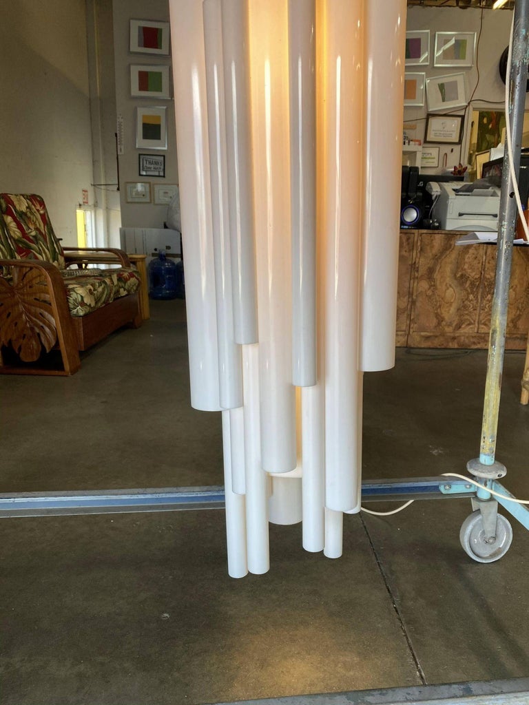 Modernist White Lucite Stacked Tube Chandelier by Rougier, Circa 1970s