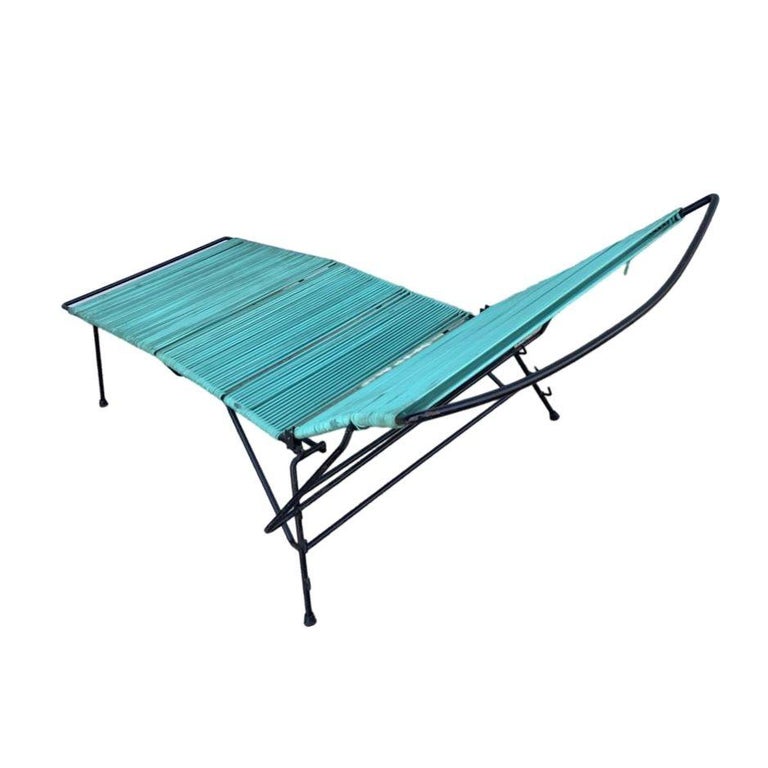 MCM Walter Lamb Style Iron Outdoor/Patio Chaise Lounge w/ Teal Cord, 6 Available