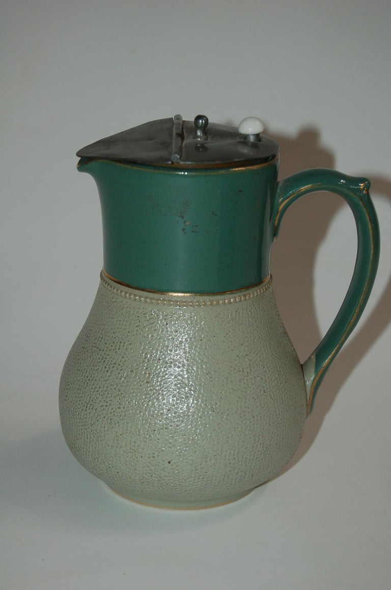 Glazed Ceramic Pottery Green Lidded Pitcher by Lovatts Langley, England
