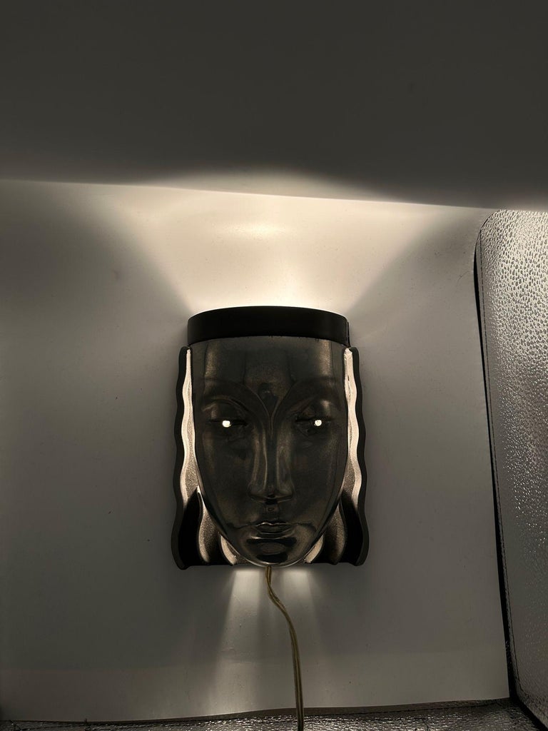 Art Deco Style Female Face Mask Wall Sconce