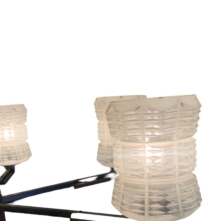 Italian Sputnik Chandelier in Rosewood Chrome with Glass Shades