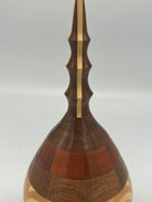 Hand Carved Marquetry Inlay Pear Shaped Vessel with Lid