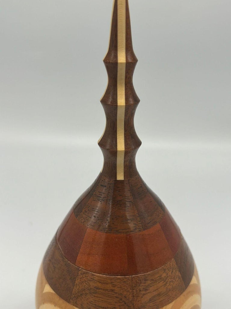 Hand Carved Marquetry Inlay Pear Shaped Vessel with Lid