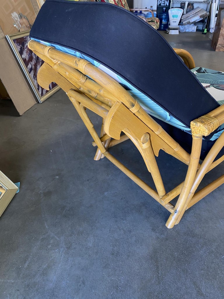 Restored Two-Strand "40s Transition" Adjustable Rattan Lounge Chair