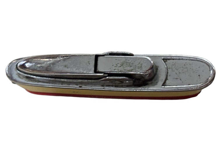 Mid-Century Novelty Sarome Japan Cruise Ship Enameled Lighter, Yellow & Red