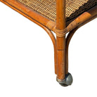 Restored Art Deco Stick Rattan Two-Tier Bar Cart w/ Woven WickerTops