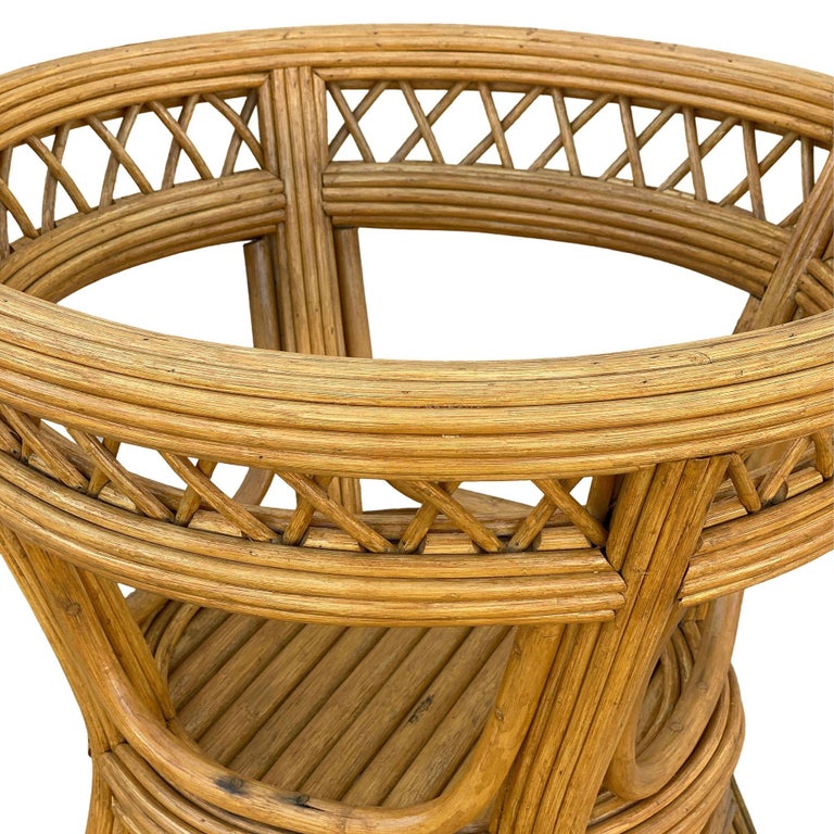 Art Deco Presidents Stick Reed Rattan Round Glass Top Dining Table