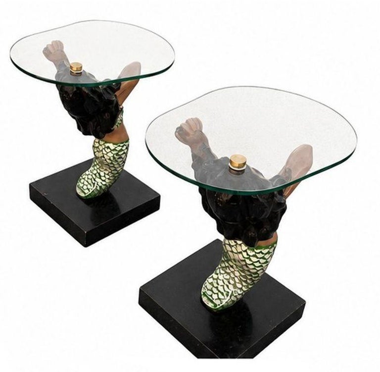 MCM Sculptural Nude Mermaid Biomorphic Cocktail Table w/ Pair of End Tables