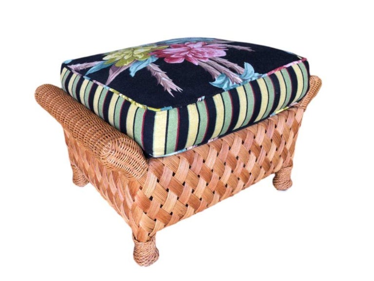 Large "Big Daddy" Woven Wicker Lounge Chair with Matching Ottoman