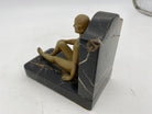 French Nude Flapper Girl Spelter Metal & Marble Bookend Pair, 1920