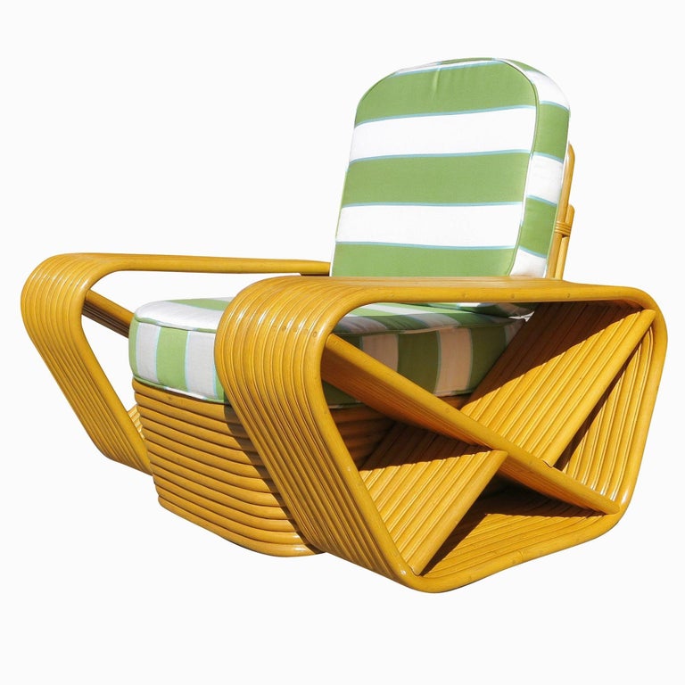 Restored 10 Strand Square Pretzel Rattan Lounge Chair Paul Frankl Style