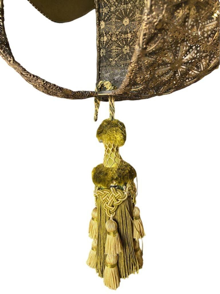 Hollywood Regency Jewel Prisms Filigree Pendant Light, Circa 1950